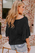 Open Knit Chevron Texture Elbow Sleeve Boat Neck Top