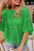 Open Knit Chevron Texture Elbow Sleeve Boat Neck Top