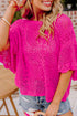 Open Knit Chevron Texture Elbow Sleeve Boat Neck Top