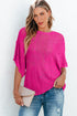 Open Knit Chevron Texture Elbow Sleeve Boat Neck Top