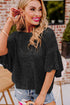 Open Knit Chevron Texture Elbow Sleeve Boat Neck Top