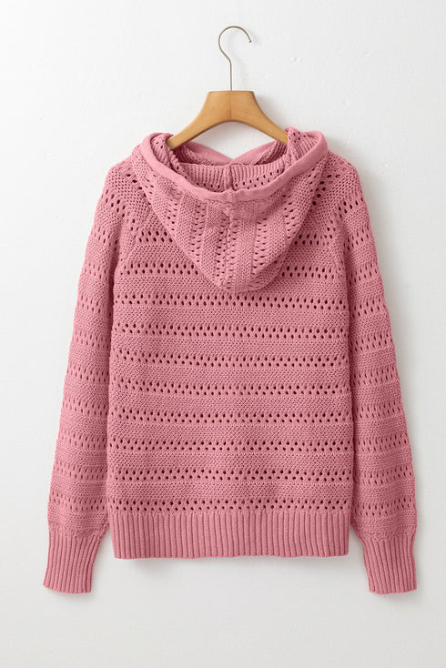 Open Knit Relaxed Fit Long Sleeve Pullover Hoodie