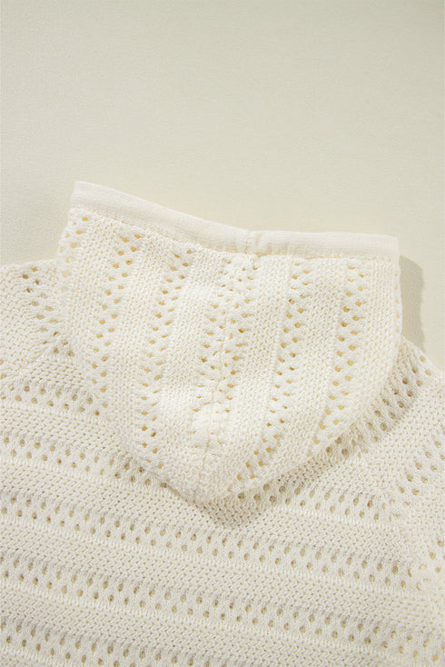Open Knit Relaxed Fit Long Sleeve Pullover Hoodie