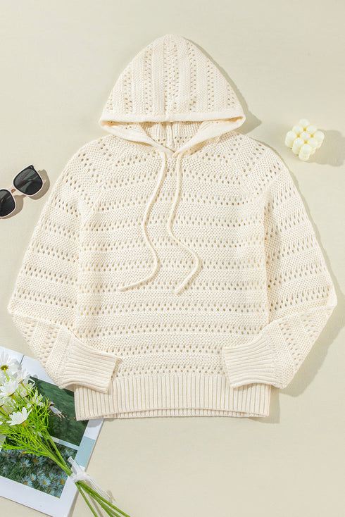 Open Knit Relaxed Fit Long Sleeve Pullover Hoodie