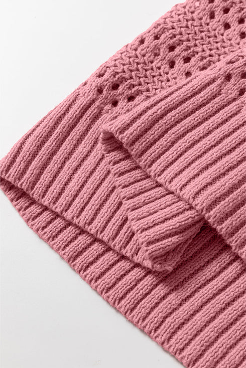 Open Knit Relaxed Fit Long Sleeve Pullover Hoodie