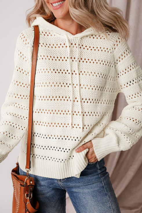 Open Knit Relaxed Fit Long Sleeve Pullover Hoodie
