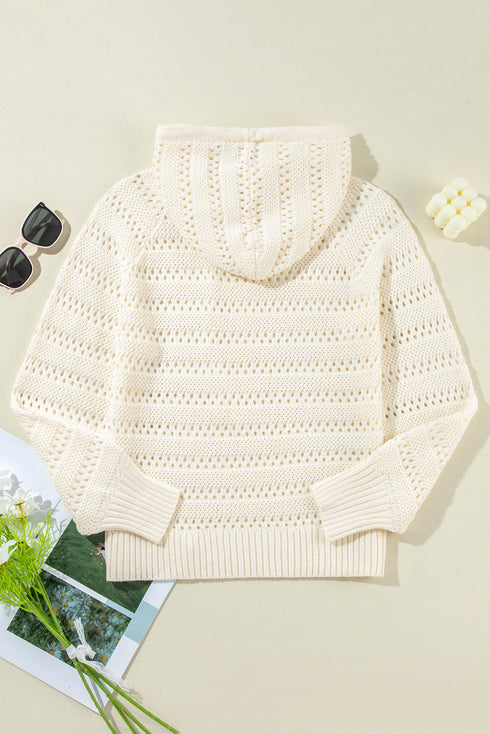 Open Knit Relaxed Fit Long Sleeve Pullover Hoodie