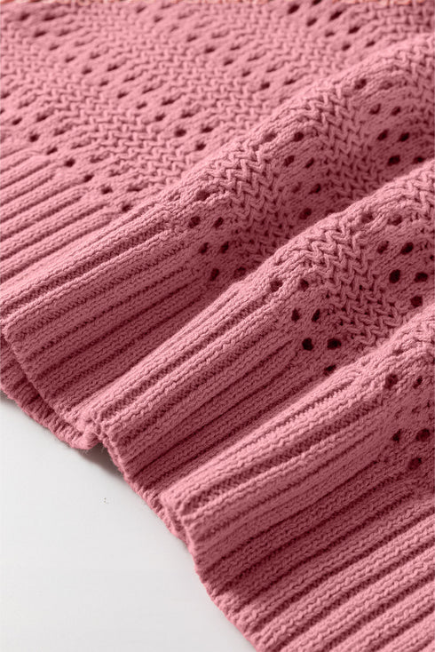 Open Knit Relaxed Fit Long Sleeve Pullover Hoodie