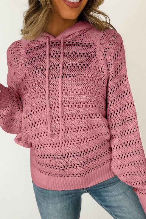 Open Knit Relaxed Fit Long Sleeve Pullover Hoodie