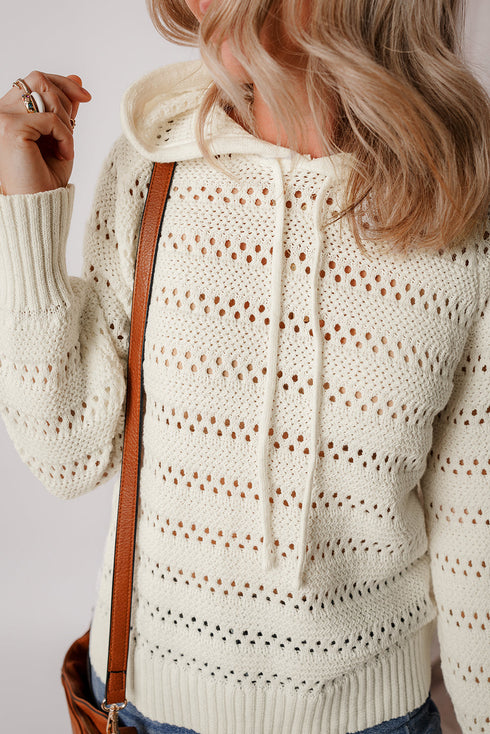 Open Knit Relaxed Fit Long Sleeve Pullover Hoodie
