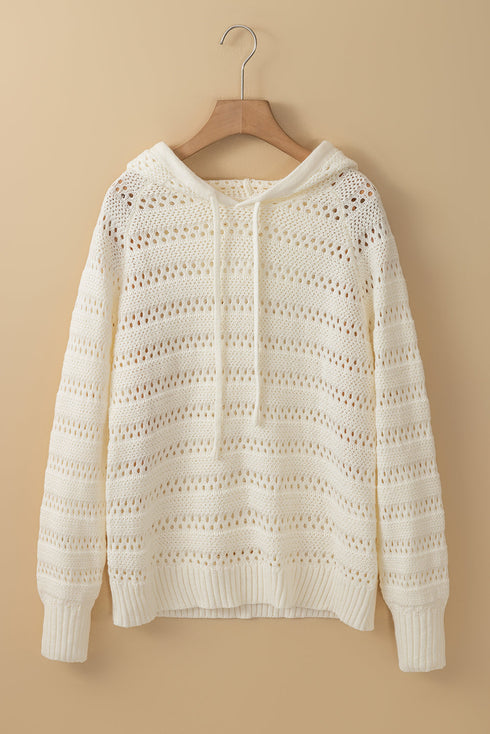 Open Knit Relaxed Fit Long Sleeve Pullover Hoodie