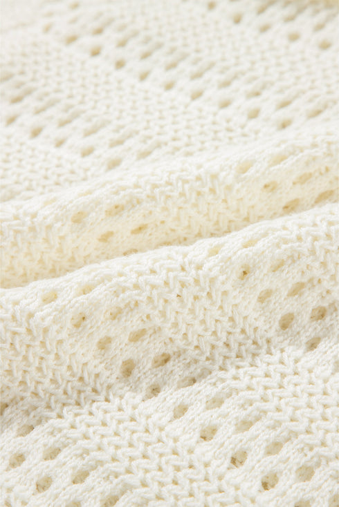 Open Knit Relaxed Fit Long Sleeve Pullover Hoodie