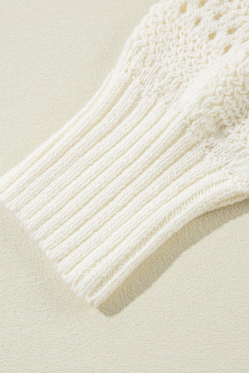 Open Knit Relaxed Fit Long Sleeve Pullover Hoodie