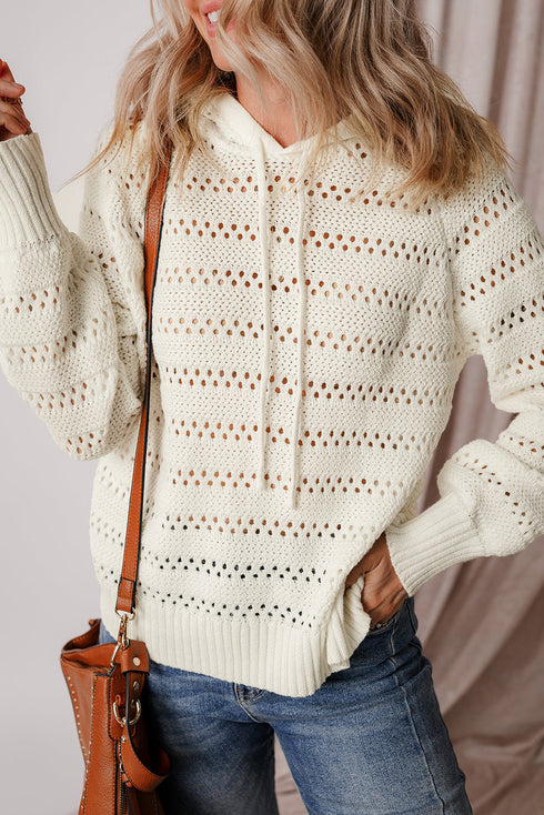 Open Knit Relaxed Fit Long Sleeve Pullover Hoodie