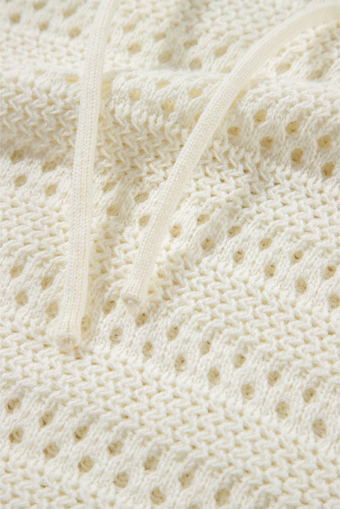 Open Knit Relaxed Fit Long Sleeve Pullover Hoodie