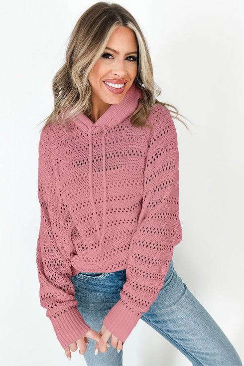 Open Knit Relaxed Fit Long Sleeve Pullover Hoodie