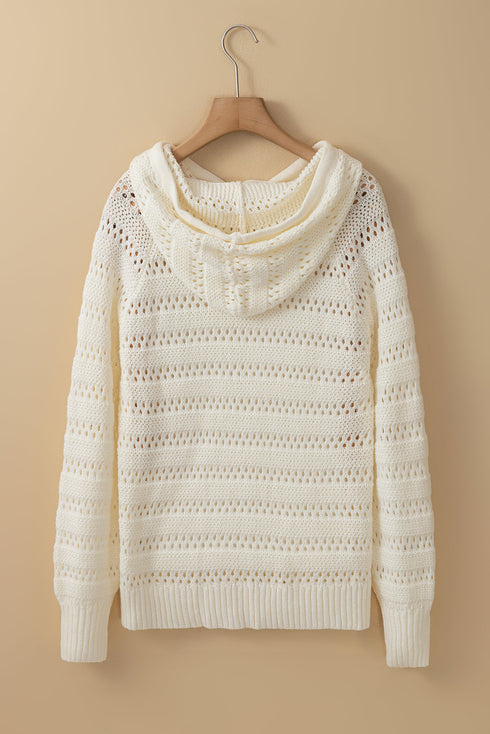 Open Knit Relaxed Fit Long Sleeve Pullover Hoodie