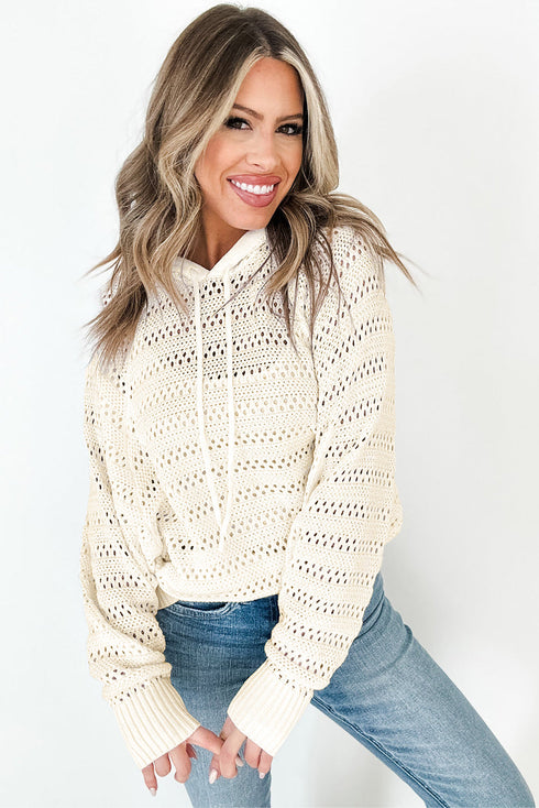 Open Knit Relaxed Fit Long Sleeve Pullover Hoodie