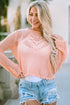 Open Knit Scalloped Bell Sleeve Crochet Top