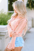 Open Knit Scalloped Bell Sleeve Crochet Top