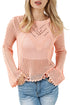 Open Knit Scalloped Bell Sleeve Crochet Top