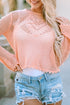 Open Knit Scalloped Bell Sleeve Crochet Top