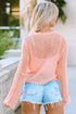 Open Knit Scalloped Bell Sleeve Crochet Top
