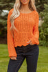 Open Knit Scalloped Hem Long Sleeve Pullover Sweater