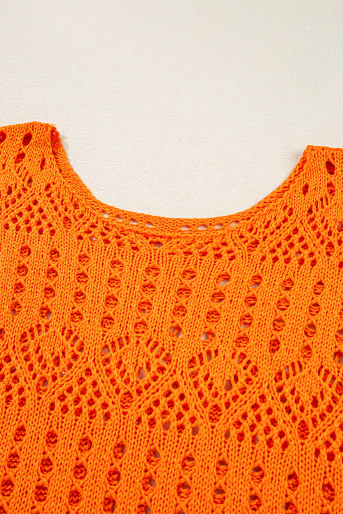 Open Knit Scalloped Hem Long Sleeve Pullover Sweater