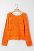 Open Knit Scalloped Hem Long Sleeve Pullover Sweater