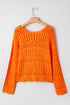 Open Knit Scalloped Hem Long Sleeve Pullover Sweater