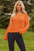 Open Knit Scalloped Hem Long Sleeve Pullover Sweater