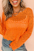 Open Knit Scalloped Hem Long Sleeve Pullover Sweater