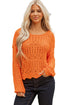 Open Knit Scalloped Hem Long Sleeve Pullover Sweater