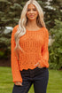 Open Knit Scalloped Hem Long Sleeve Pullover Sweater