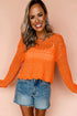 Open Knit Scalloped Hem Long Sleeve Pullover Sweater