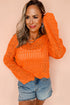 Open Knit Scalloped Hem Long Sleeve Pullover Sweater
