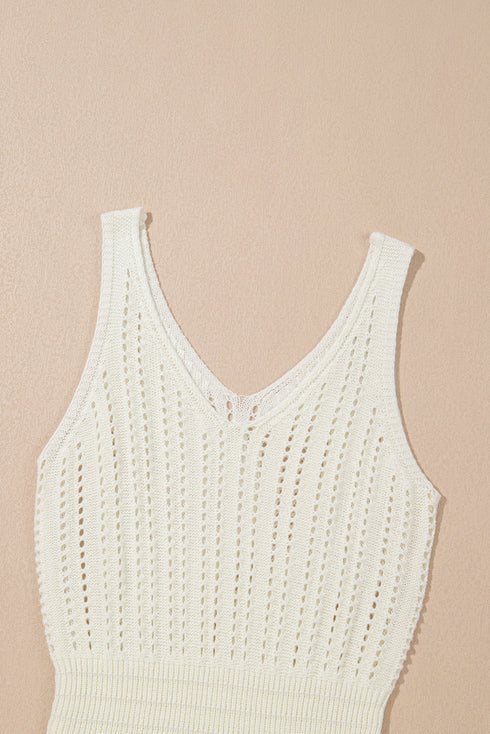 Open Knit Scoop Neck Sleeveless Mini Dress