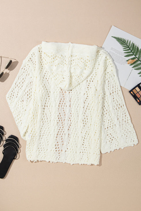 Open Knit Texture Long Sleeve Resort Cover Up Cardigan