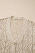 Open Stitch Geometric Pointelle V Neck Button Cardigan
