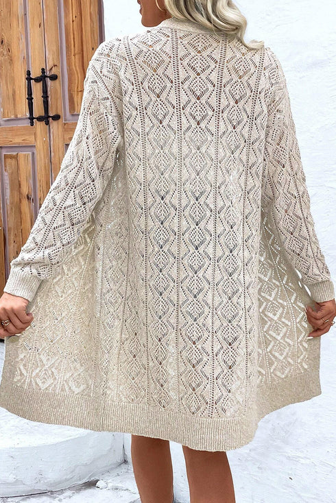Open Stitch Geometric Pointelle V Neck Button Cardigan