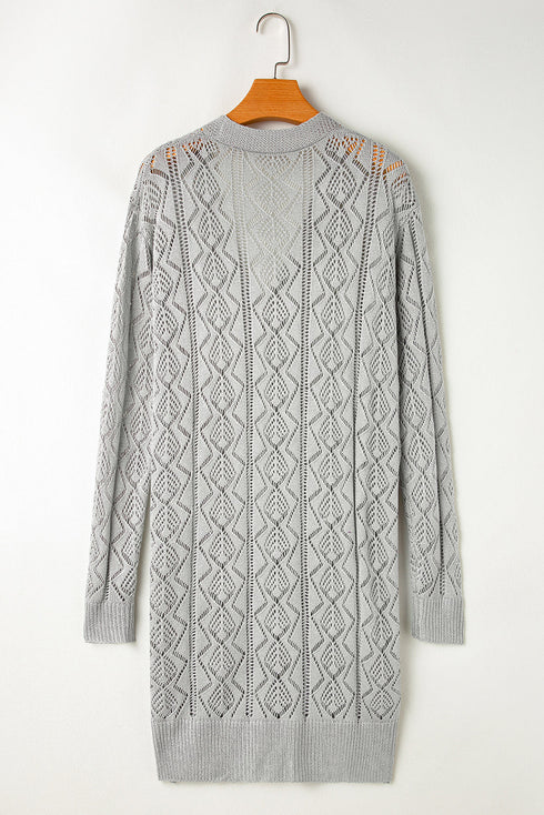 Open Stitch Geometric Pointelle V Neck Button Cardigan