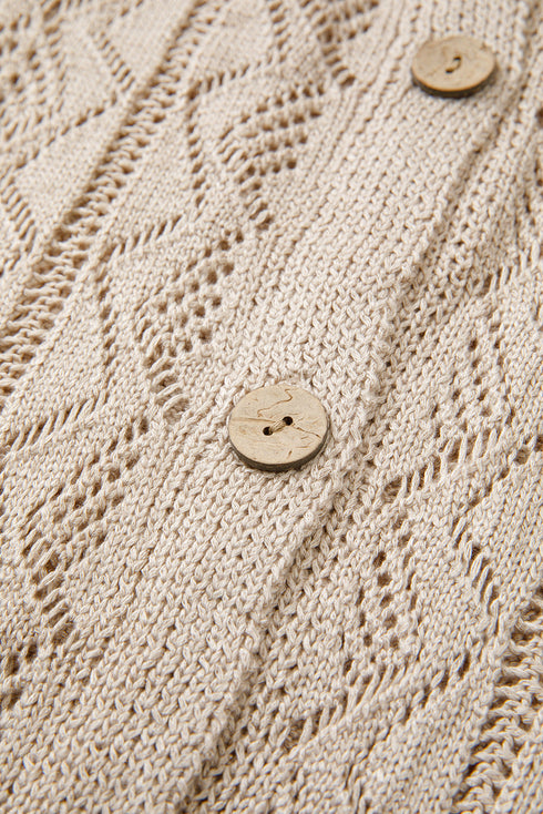 Open Stitch Geometric Pointelle V Neck Button Cardigan