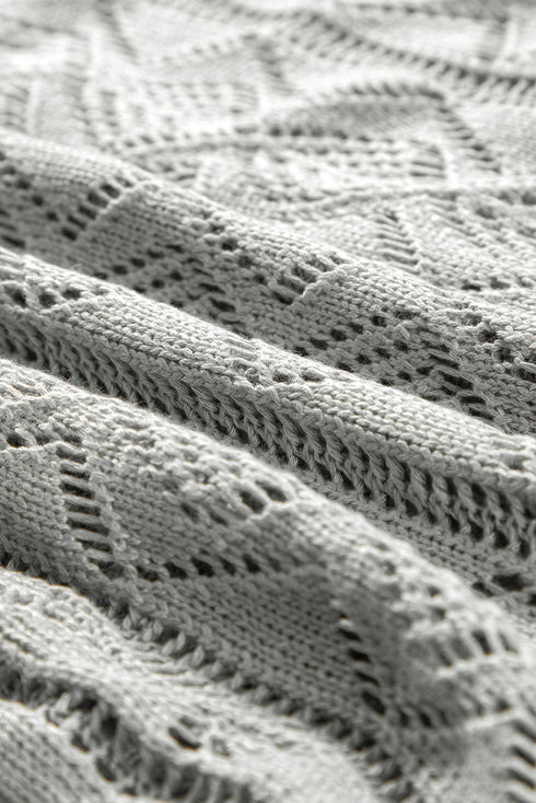 Open Stitch Geometric Pointelle V Neck Button Cardigan