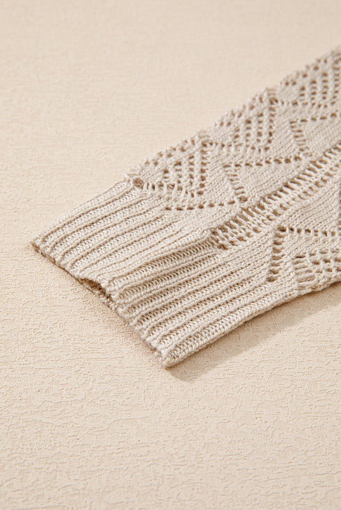Open Stitch Geometric Pointelle V Neck Button Cardigan