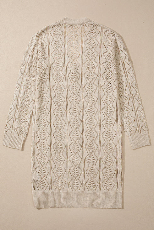 Open Stitch Geometric Pointelle V Neck Button Cardigan