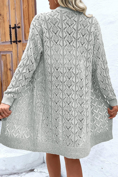Open Stitch Geometric Pointelle V Neck Button Cardigan