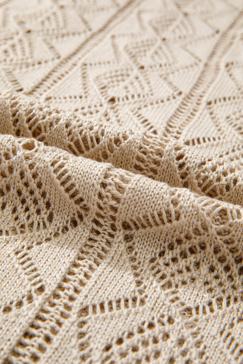 Open Stitch Geometric Pointelle V Neck Button Cardigan