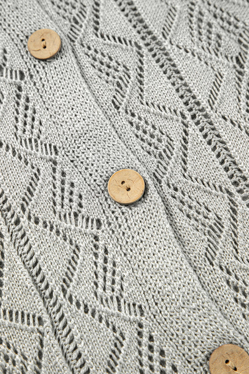 Open Stitch Geometric Pointelle V Neck Button Cardigan
