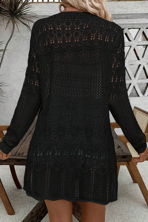 Open Stitch Textured Long Sleeve Knit Cardigan